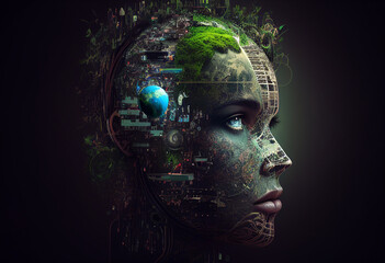 Artificial intellect wallpaper illustration. Future and technology. Neural networks progress and innovations.