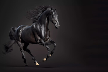 Obraz na płótnie Canvas Black horse on a dark background. Horse. Banner. Generative AI