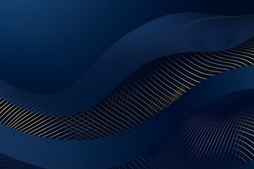 3d modern wave curve abstract presentation background. Luxury paper cut background. Abstract decoration, golden pattern, halftone gradients, 3d blue dark background illustration. Generative AI