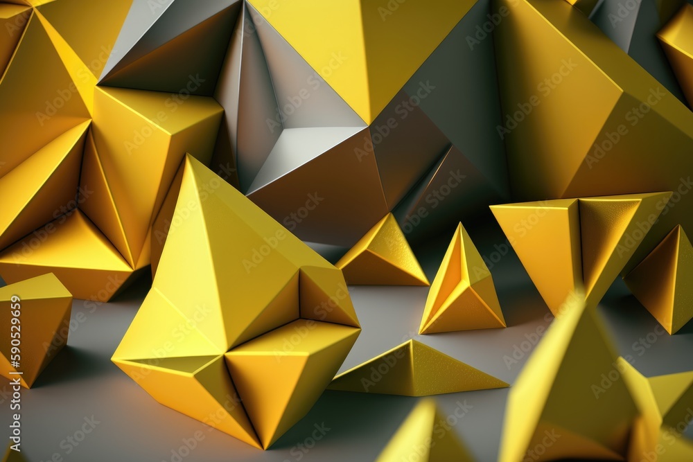 Poster abstract 3d rendering of chaotic polygonal shapes. futuristic background