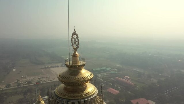 Mayapur ISKCON TOVP temple in Nabadwipa, India, aerial drone view 4k