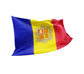 Waving flag of Andorra isolated on transparent background. 3D rendering