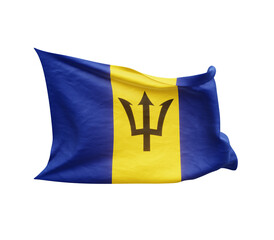 Waving flag of Barbados isolated on transparent background. 3D rendering