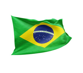 Waving flag of Brazil isolated on transparent background. 3D rendering