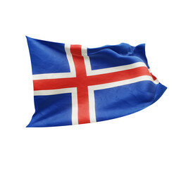 Waving flag of Iceland isolated on transparent background. 3D rendering