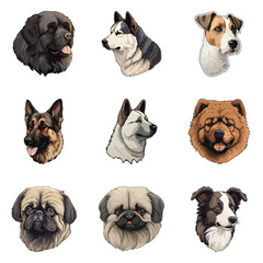 Dogs Flat Icon Set Isolated On White Background