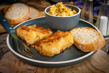 Pieces of fried cod fillet.