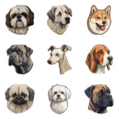 Fototapeta premium Dogs Flat Icon Set Isolated On White Background