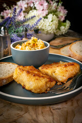 Pieces of fried cod fillet.
