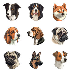 Dogs Flat Icon Set Isolated On White Background