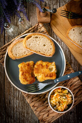Pieces of fried cod fillet.