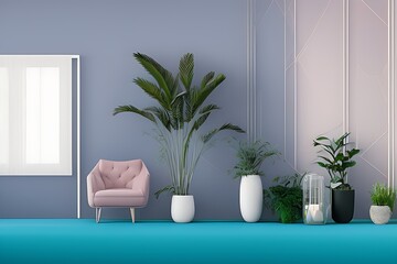 A Crimson Couch Coffee Table Potted Plant Vertical Blank Poster