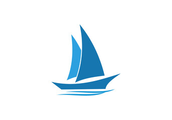 Linear drawing of a sailboat in the waves. illustration of a yacht at sea. Sailboat in the sea logo. Boat with sails on the waves