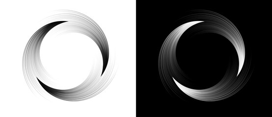 Abstract background with lines. Creative spiral as logo or icon. Black lines on a white background and white lines on the black side.
