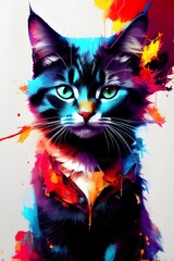 A Close Up of a Cat on a Colorful Background. Generative AI