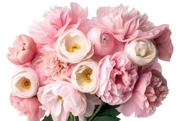 Mothers day, Women' s day. Pink buttercups bouquet isolated on transparent background. PNG, Generative AI