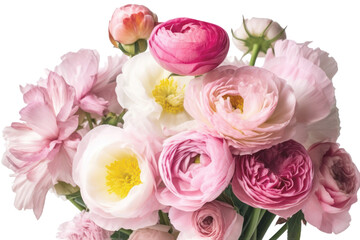 Mothers day, Women' s day. Pink buttercups bouquet isolated on transparent background. PNG, Generative AI