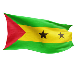 Waving flag of Sao Tome and Prinicipe isolated on transparent background. 3D rendering