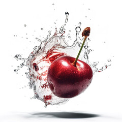 Fototapeta na wymiar Smashed cherry splashing into the air. Generative AI.