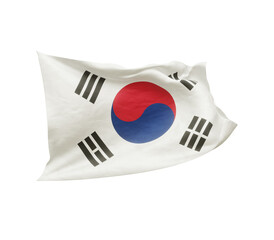 Waving flag of South Korea isolated on transparent background. 3D rendering