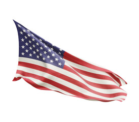 Waving flag of the United States of America isolated on transparent background. 3D rendering