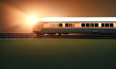 Train on the track in the sunset