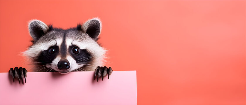 Raccoon on isolated Salmon Pink color background created with Generative AI Technology