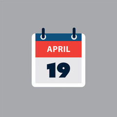 Simple Calendar Page for Day of 19th April - Banner, Graphic Design Isolated on Grey Background - Design Element for Web, Flyers, Posters, Useful for Designs Made for Any Scheduled Events, Meetings