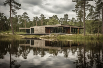 Fototapeta premium house on the river created with Generative AI technology