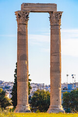 Fototapeta na wymiar Olympieion Historic buildings and ruins of a temple Athens Greece.