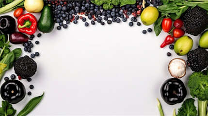 Naklejka na ściany i meble Frame of organic food. Fresh raw vegetables with black beans. generative ai