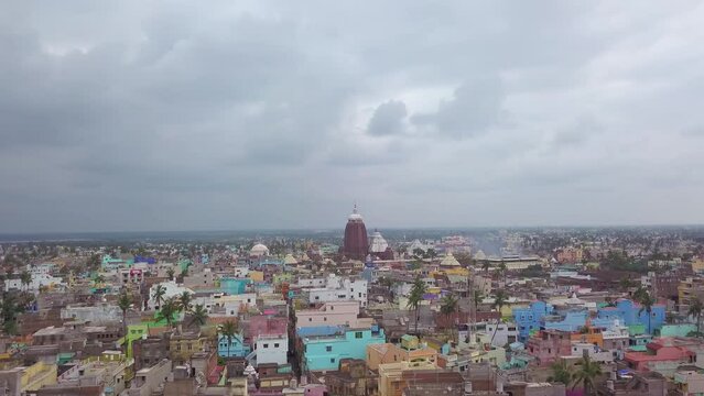 Jagannath Puri ancient temple in India, Odisha, aerial drone view 4k