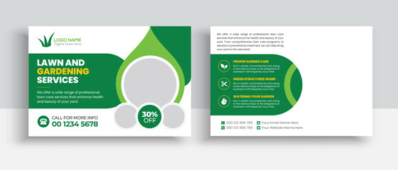 Lawn Mower Garden or Landscaping Service Postcard Template. Eddm Postcard Design, Event Card Design, Direct Mail Template, Invitation Design. leaflet, grass, equipment, gardener