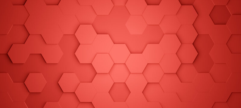 Hexagonal background with red hexagons, abstract futuristic geometric backdrop or wallpaper with copy space for text
