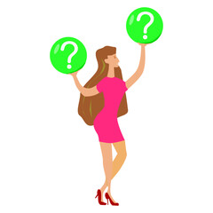 Make choice, decision concept. Businessman woman doubts, decides, looks for the best solution, 
setting priorities.
Modern vector illustration to use in your