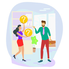Make choice, decision concept. Businessman woman doubts, decides, looks for the best solution, 
setting priorities.
Modern vector illustration to use in your