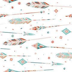 Boho arrows hand drawn seamless pattern, ethnic ornaments