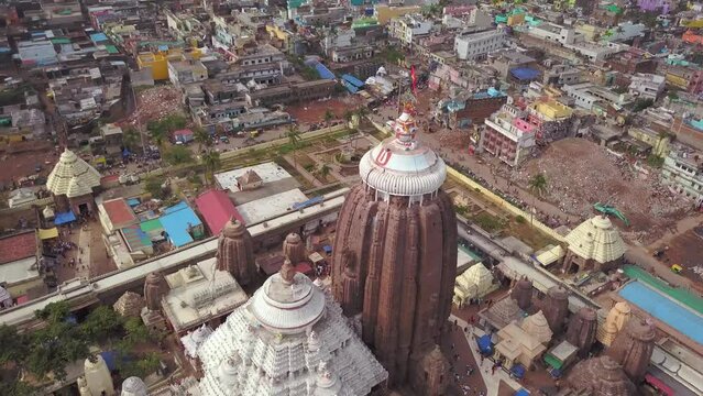Jagannath Puri ancient temple in India, Odisha, aerial drone view 4k