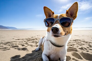 Dog with Sunglasses Striking a Pose, Beach Fashionista (Ai generated)