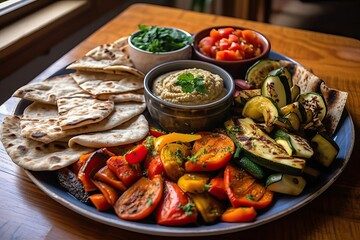 Delicious Grilled Vegetable Platter with Colorful Bell Peppers (Ai generated)