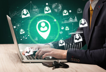 Business hand working on laptop, successful business concept