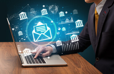 Business hand working on laptop, successful business concept