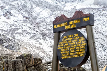 Washable wall murals Kilimanjaro Sign in campground, Lava Tower Camp, Mount Kilimanjaro