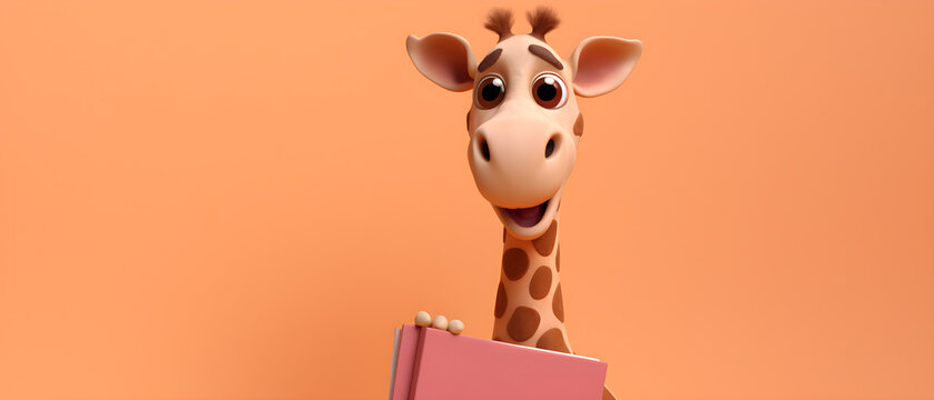 Giraffe on isolated Peach color background created with Generative AI Technology