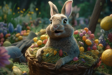 adorable rabbit with his easter eggs