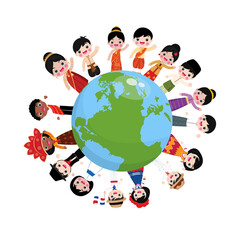 vector illustration kind national on planet earth Set of international people in traditional costumes around the world