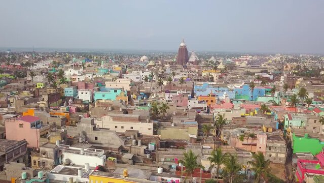 Jagannath Puri ancient temple in India, Odisha, aerial drone view 4k