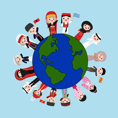 vector illustration people national on planet earth Set of international people in traditional costumes around the world