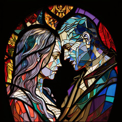 Stained glass of a beautiful couple, made with Generative Ai