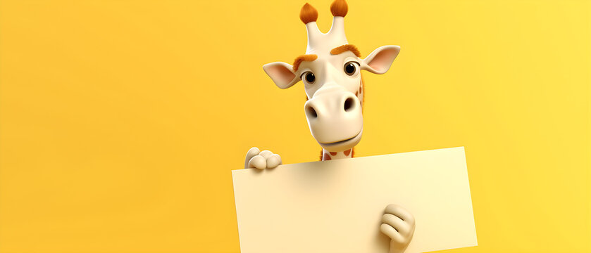 Giraffe on isolated Butter Yellow color background created with Generative AI Technology